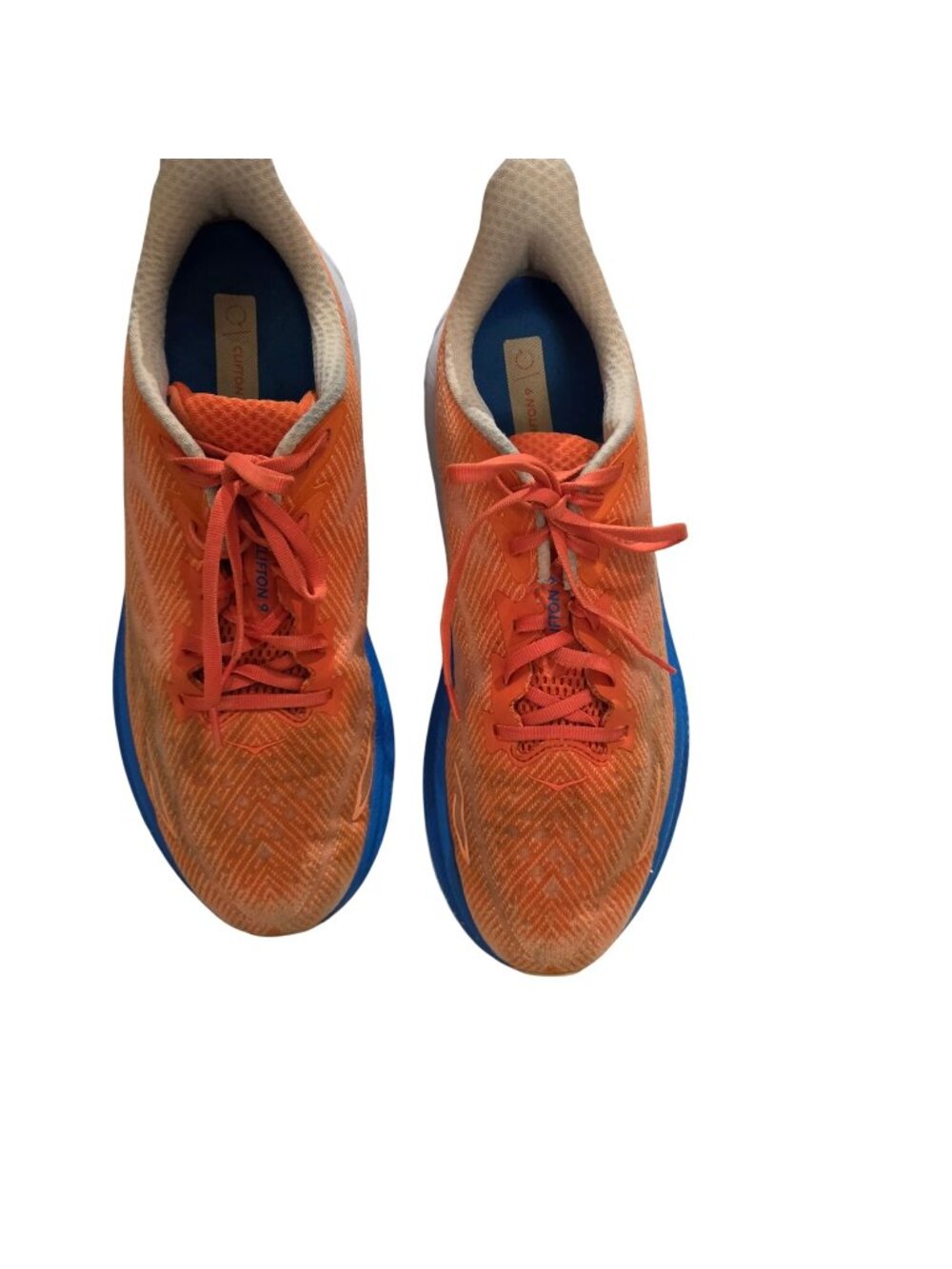 Hoka One One Clifton 9 Mens Running Shoes Orange/Blue Size 12D Lightweight Cushi